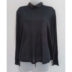 FYLO Sweater Plus XXL Black Studded Collared Sheer Tunic Long Sleeve Lightweight